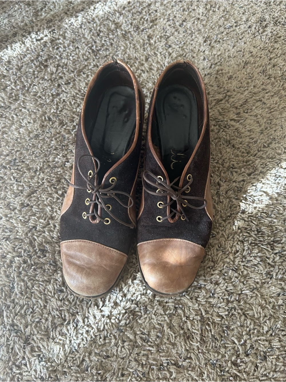 Vintage Two-Tone Brown Leather & Suede Lace-Up Shoes